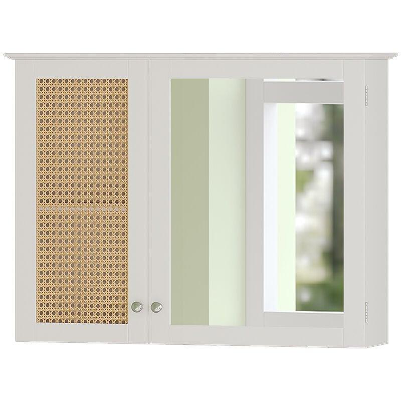 Beyaz Suntalam Hasır Kapaklı Aynalı Hasır Banyo Dolabı-68x49x17 cm - 114281