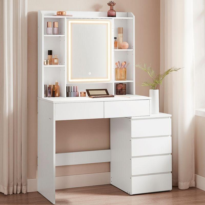 Beyaz Suntalam LED Aydınlatmalı ve 6 Çekmeceli Makyaj Masası - 98x40x145 cm - 122233