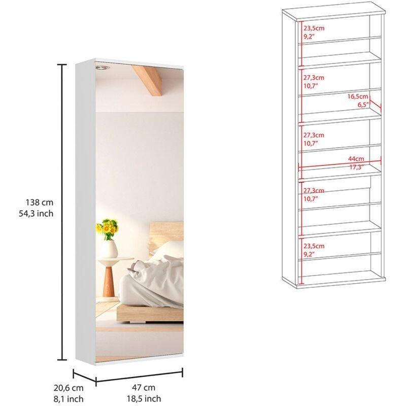 Beyaz Suntalam Tek Kapaklı Duvara Monte Aynalı Ayakkabılık-47x138 cm - 119000
