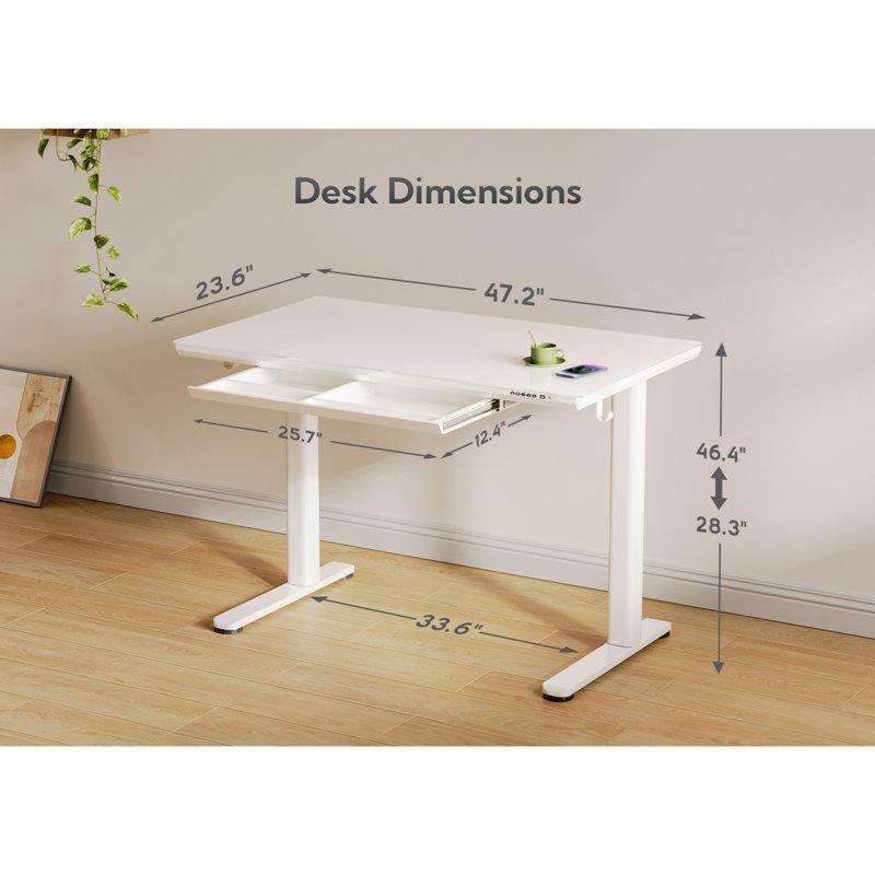 Beyaz Temperli Cam Elektrikli Ayarlanabilir Bilgisayar Masası-120x60 cm - 116481