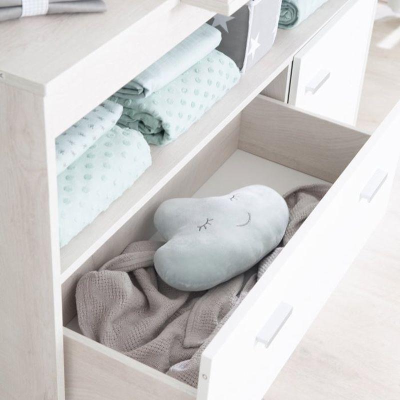 Beyaz ve Açık Meşe Rengi Endüstriyel Ahşap Çıkarılabilir Alt Açma Üniteli Şifonyer - 117 cm - 123606