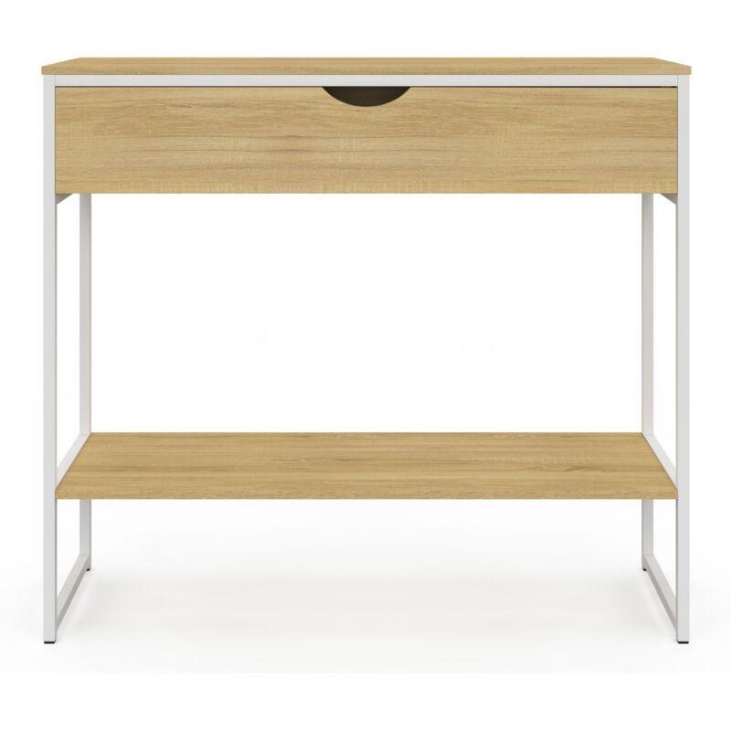 Beyaz ve Ahşap Renk Metal Ayaklı Tek Çekmeceli Raflı Dresuar - 90x30x80 cm - 134030