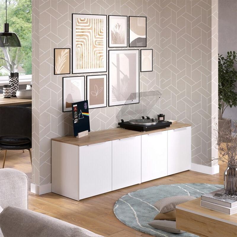 Beyaz ve Antrasit Endüstriyel Ahşap İkili Set Konsol - 80x50x40 cm - 129250