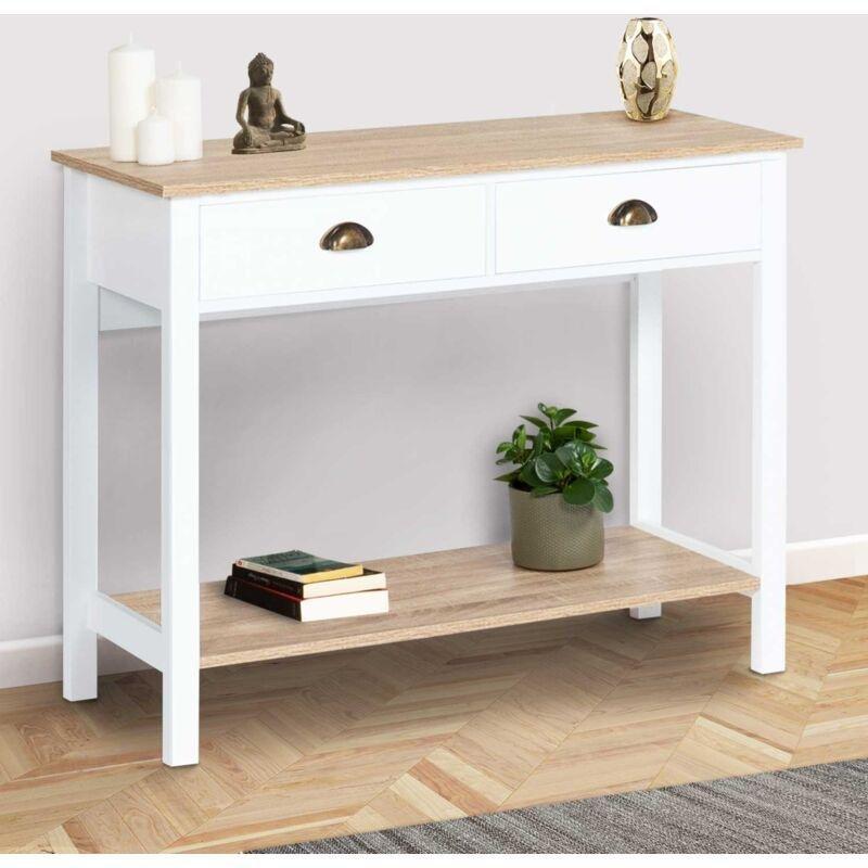 Beyaz ve Bej Endüstriyel Ahşap 2 Çekmeceli ve Raflı Dresuar - 100x35x75 cm - 134056
