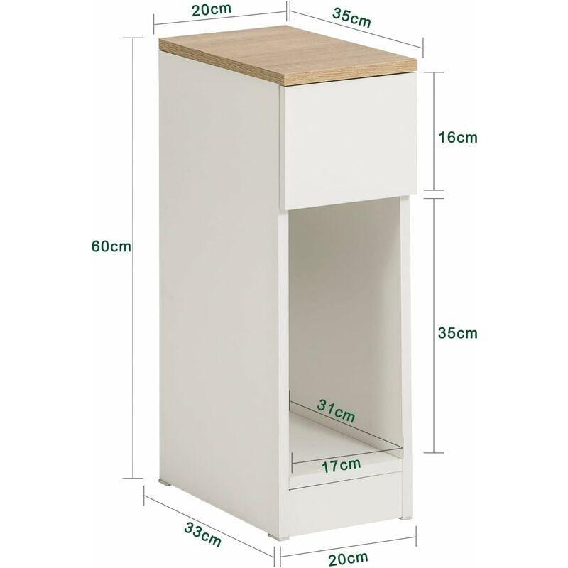 Beyaz ve Bej MDF Çekmeceli ve Raflı Dar Komodin - 20x33x60 cm - 127705