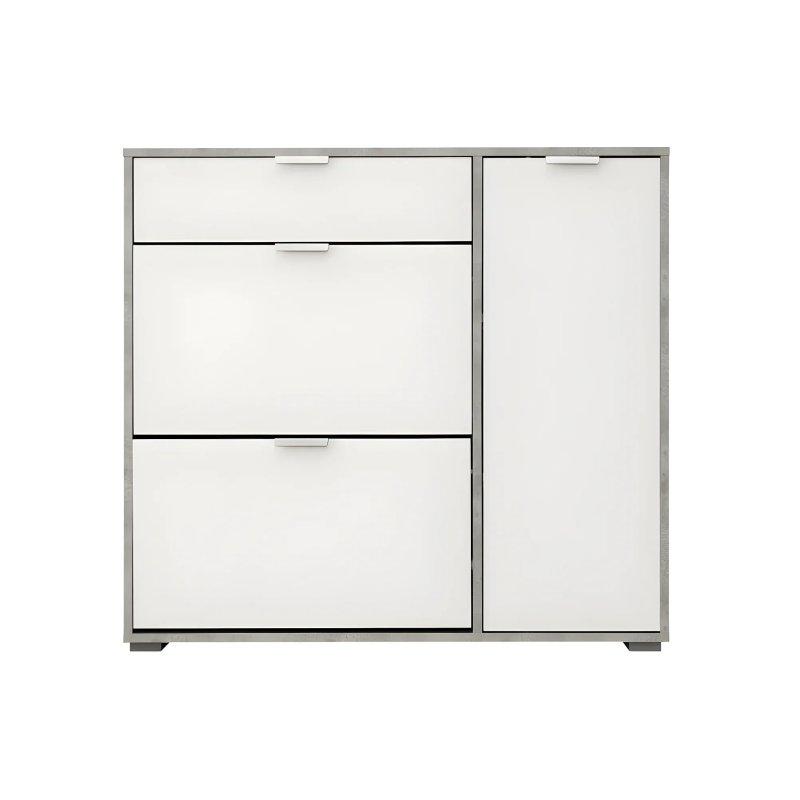 Beyaz ve Beton Görünümlü Endüstriyel Ahşap 2 Düşer Kapaklı Çekmeceli Ayakkabılık - 102x33x95 cm - 118783