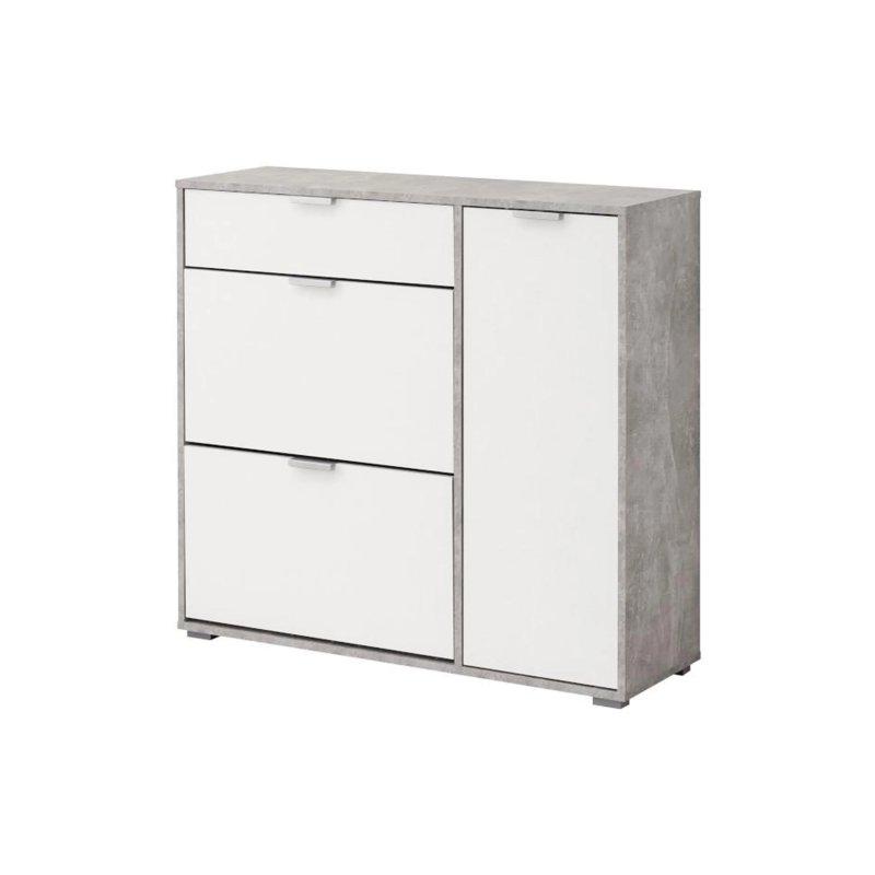 Beyaz ve Beton Görünümlü Endüstriyel Ahşap 2 Düşer Kapaklı Çekmeceli Ayakkabılık - 102x33x95 cm - 118783