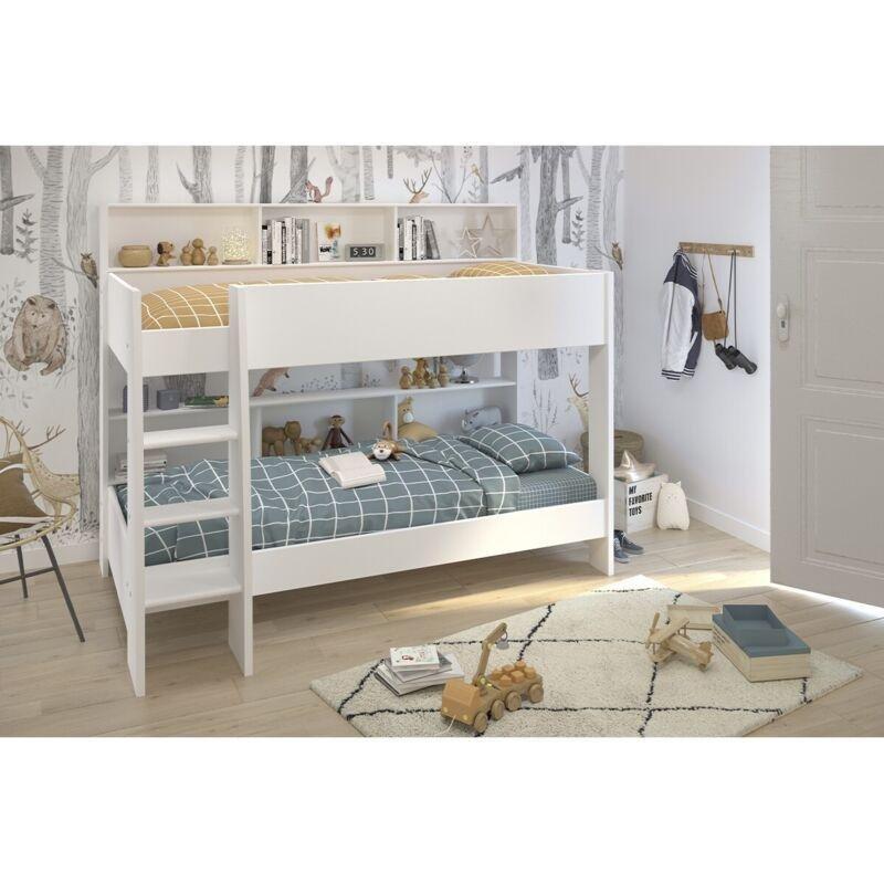 Beyaz ve Brooklyn Meşe Endüstriyel Ahşap Raflı Depolama Alanlı Ranza - 90x200 cm - 125167