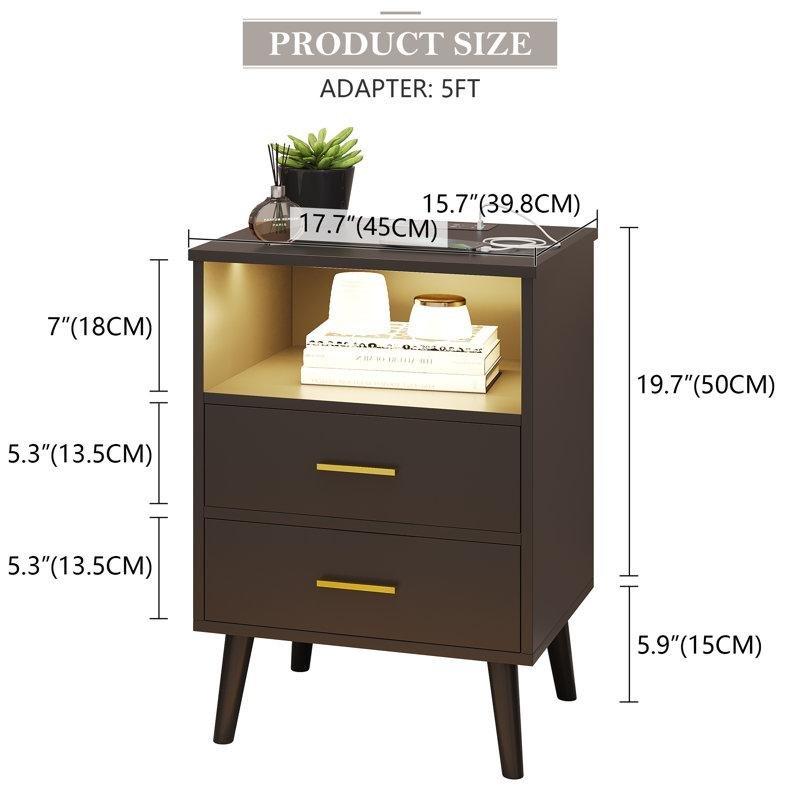 Beyaz ve Ceviz MDF LED Aydınlatmalı Kablosuz Şarjlı Akıllı Komodin - 45x40x65 cm - 127406