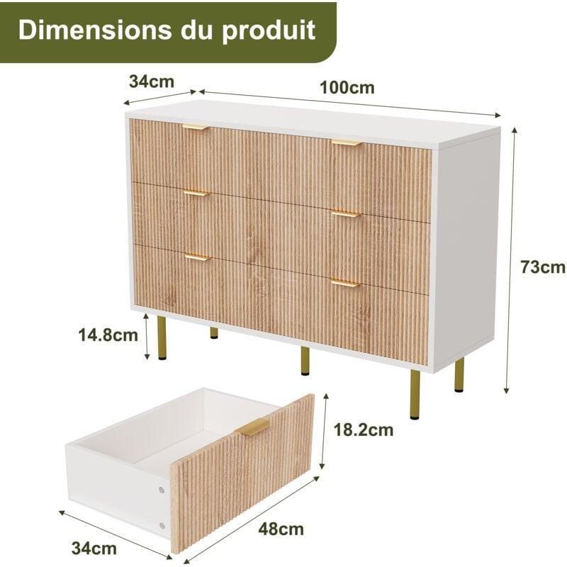 Beyaz ve Doğal Ahşap Dokulu 6 Çekmeceli Metal Ayaklı Şifonyer - 100x34x73 cm - 123583