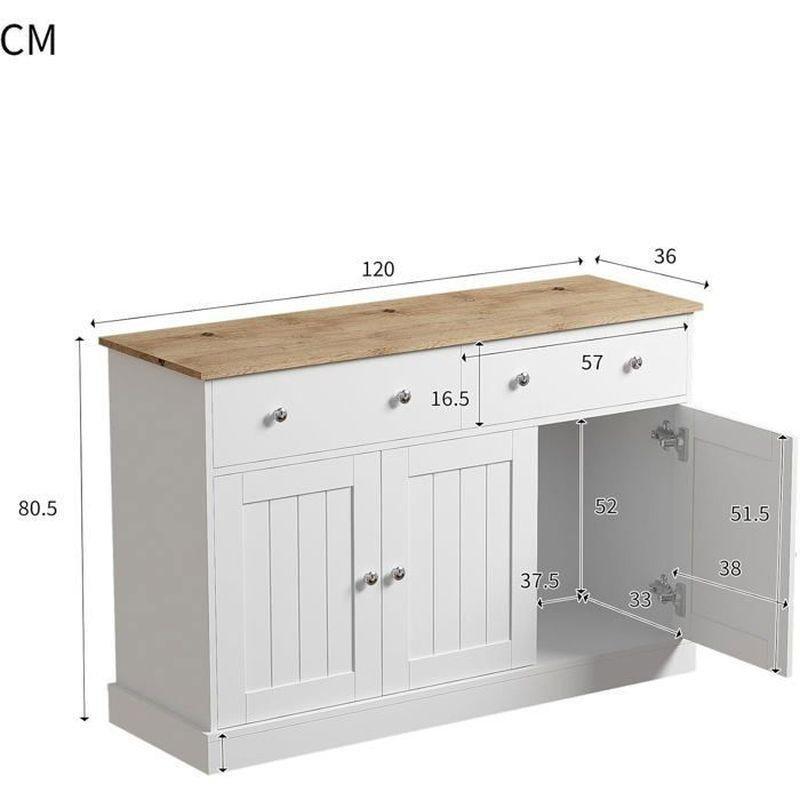 Beyaz ve Doğal Renk Masif Çam Rustik Tasarım Çok Amaçlı Şifonyer - 120x36x81 cm - 123672