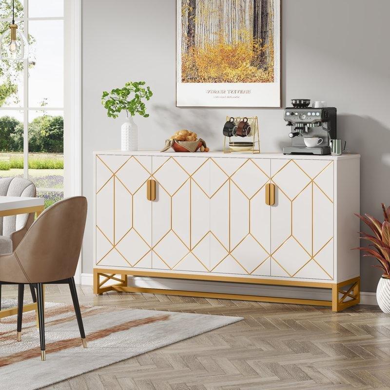 Beyaz ve Gold Endüstriyel Ahşap Metal Ayaklı Gold Konsol - 150 cm - 128989