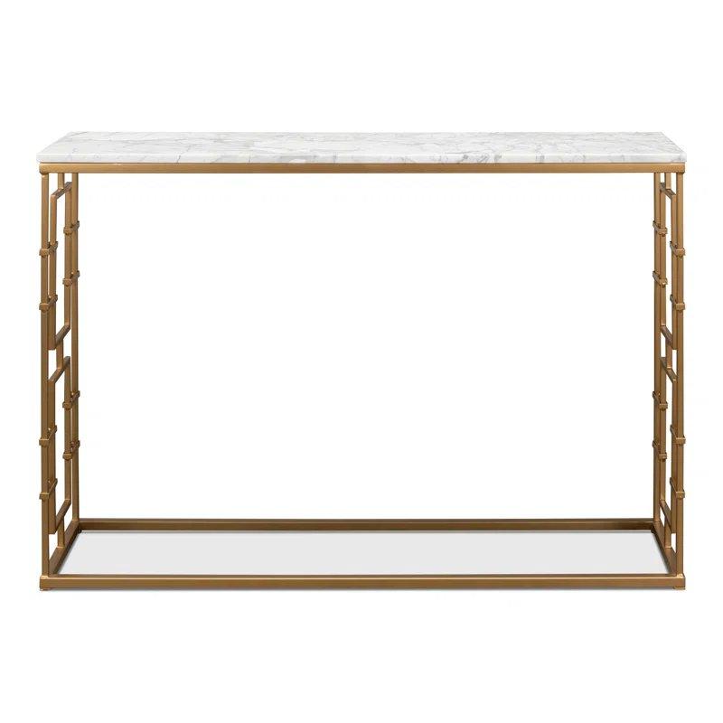 Beyaz ve Gri Mermer Tablalı Masif Ahşap Dikdörtgen Mermer Dresuar - 122x31x84 cm - 132106