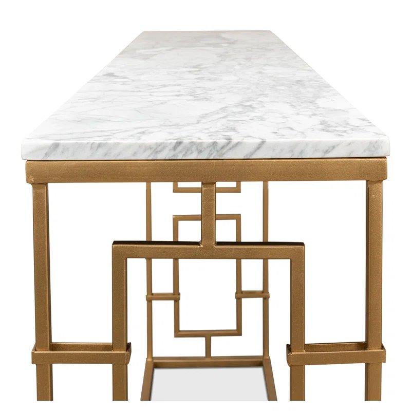 Beyaz ve Gri Mermer Tablalı Masif Ahşap Dikdörtgen Mermer Dresuar - 122x31x84 cm - 132106