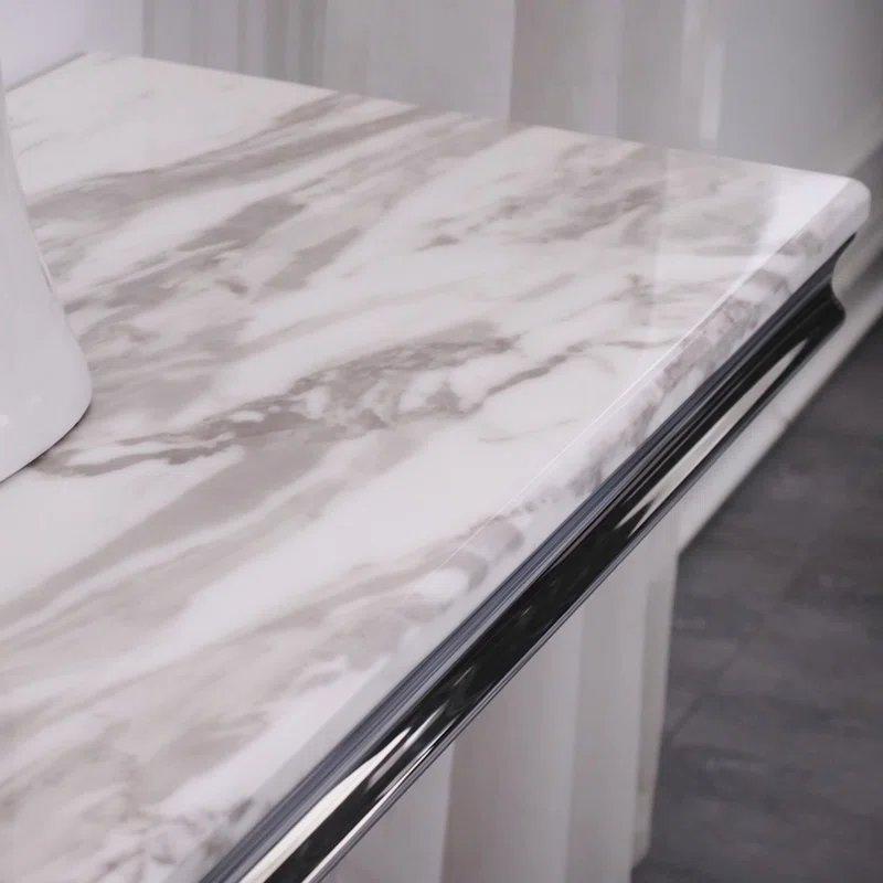 Beyaz ve Gümüş Metal Ahşap X Ayaklı Dokulu Üst Yüzey Aynalı Dresuar - 127x41x77 cm - 132652