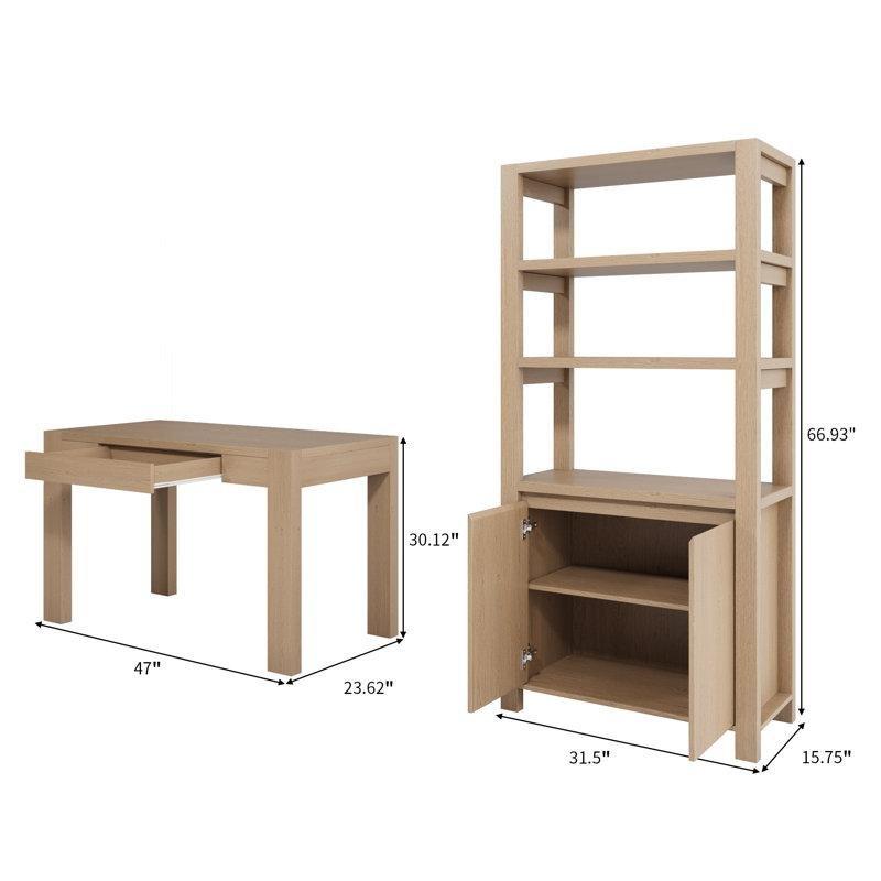 Beyaz ve Kahverengi Endüstriyel Ahşap Çalışma Masası ve 2 Adet Kapaklı Kitaplık - 171x80x40 cm - 141274