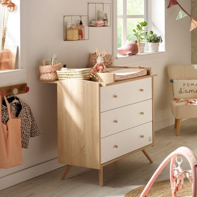 Beyaz ve Naturel Ahşap 3 Çekmeceli Alt Değiştirme Üniteli Şifonyer - 87x92x47 cm - 123636