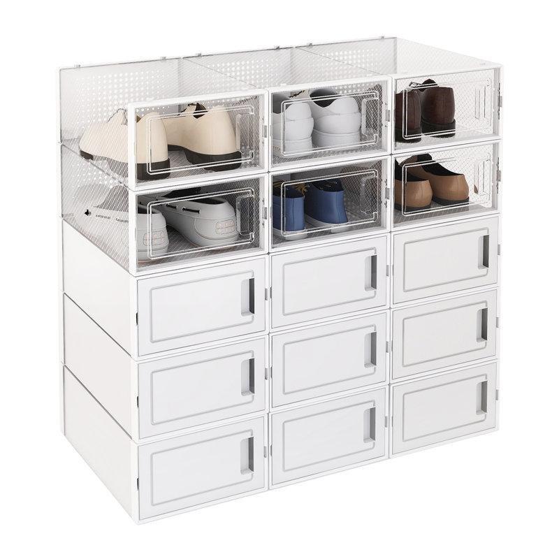 Beyaz ve Şeffaf 15%27li İstiflenebilir Havalandırmalı Plastik Ayakkabılık - 34x23x14 cm - 121048