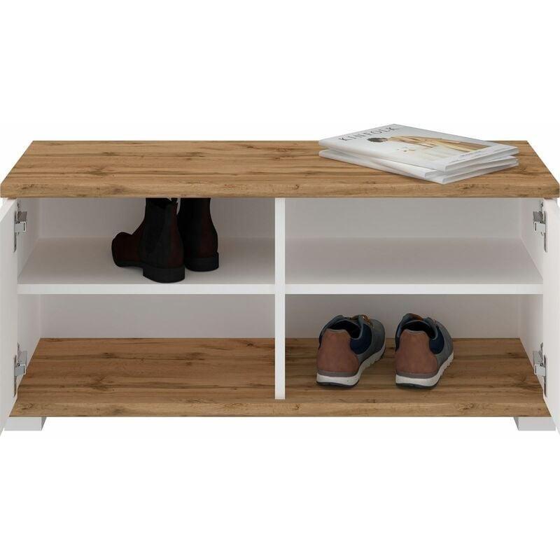 Beyaz ve Wotan Meşe Endüstriyel Ahşap Kapaklı Oturaklı Ayakkabılık - 34 cm Derinlik - 119638