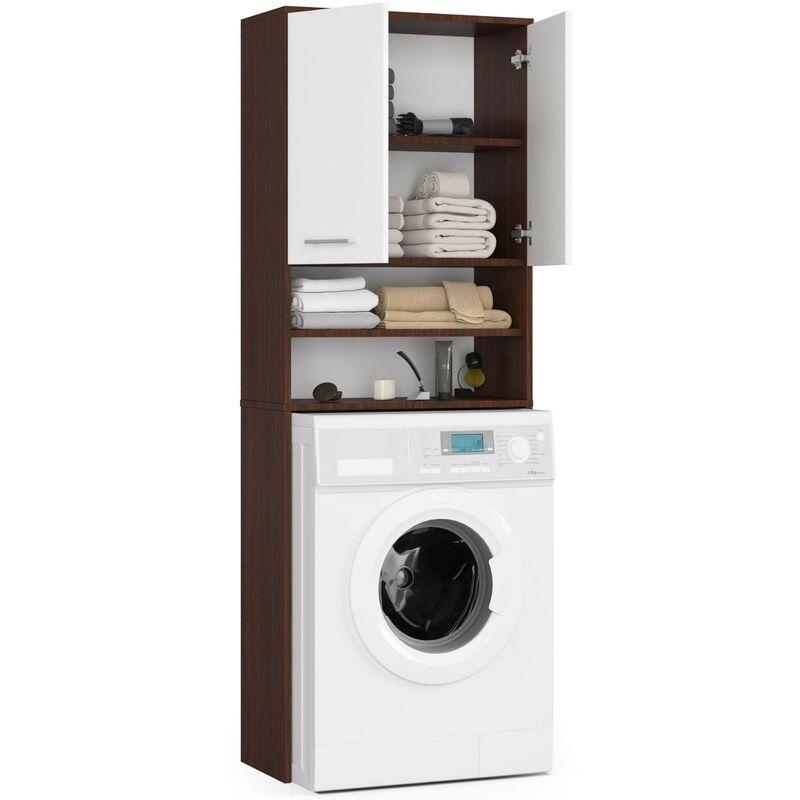Beyaz Wenge Laminat Panel Raflı Ayaklı Banyo Dolabı-64x30x180 cm - 113569