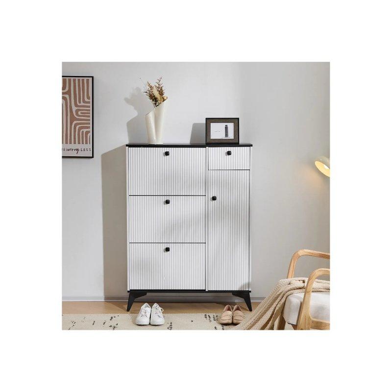 Beyaz Yonga Levha 3 Düşer Kapaklı ve Çekmeceli Ayakkabılık - 90x25x121 cm - 118699