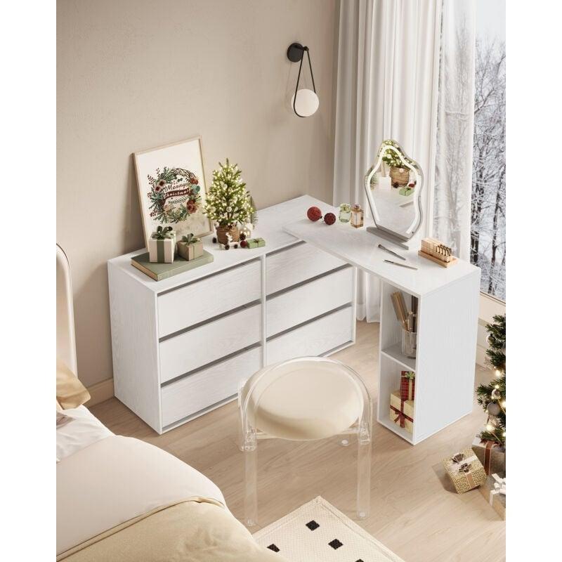 Beyaz Yonga Levha 6 Çekmeceli Raflı L Tipi veya Düz Kurulumlu Şifonyer - 120x74 cm - 123401