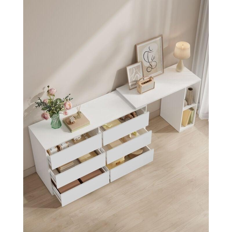 Beyaz Yonga Levha 6 Çekmeceli Raflı L Tipi veya Düz Kurulumlu Şifonyer - 120x74 cm - 123401