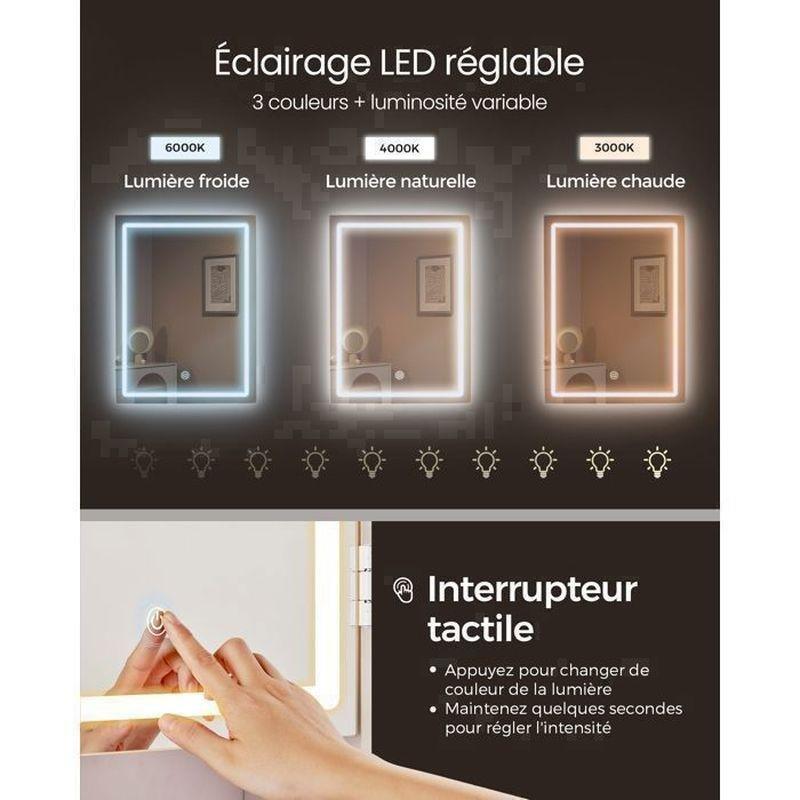 Beyaz Yonga Levha 6 Çekmeceli Ve Raflı Ayarlanabilir LED Işıklı Makyaj Masası - 118x40x145 cm - 122362