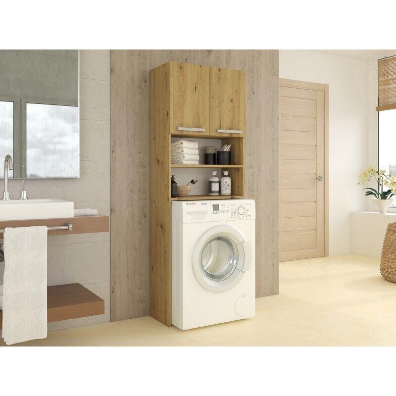 Beyaz Yonga Levha ABS Kenar Modern Çamaşır Makinesi Dolabı-64x183x30 cm - 118135