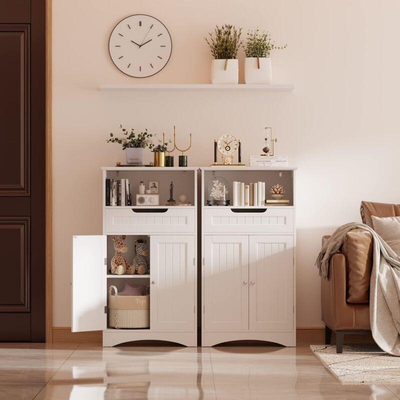 Beyaz Yonga Levha Ayaklı 4 Katlı Raflı Banyo Dolabı-108x60x30 cm - 113777
