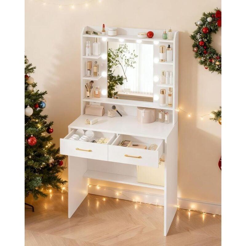 Beyaz Yonga Levha Ayarlanabilir LED Işıklı ve Raflı Makyaj Masası - 80x40x145 cm - 122066
