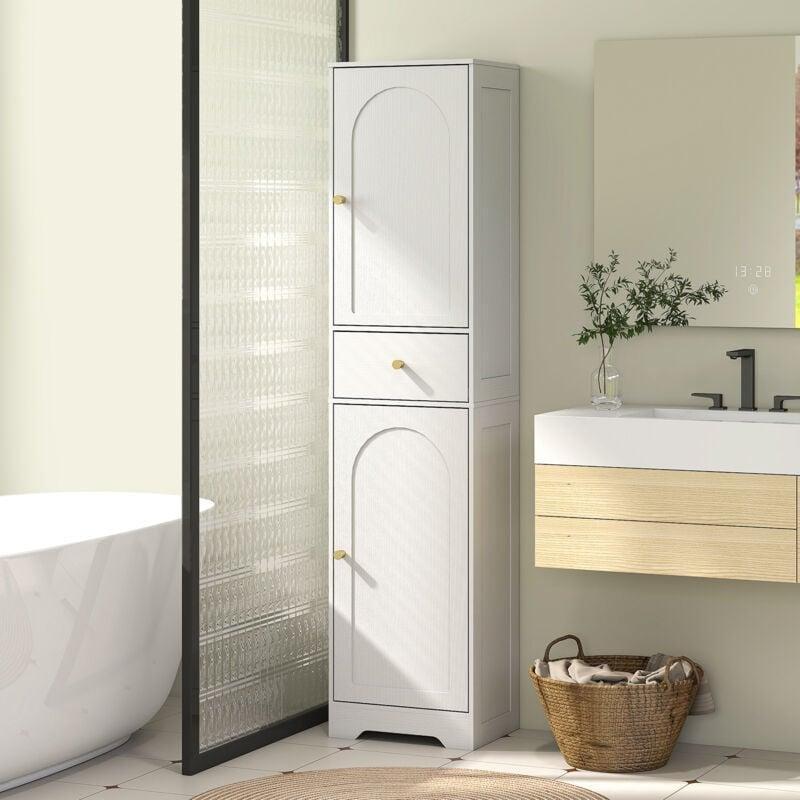 Beyaz Yonga Levha Ayarlanabilir Raflı Banyo Dolabı-40x30x170 cm - 113853
