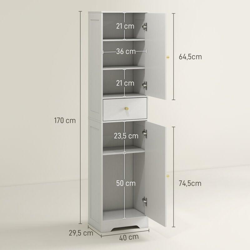 Beyaz Yonga Levha Ayarlanabilir Raflı Banyo Dolabı-40x30x170 cm - 113853