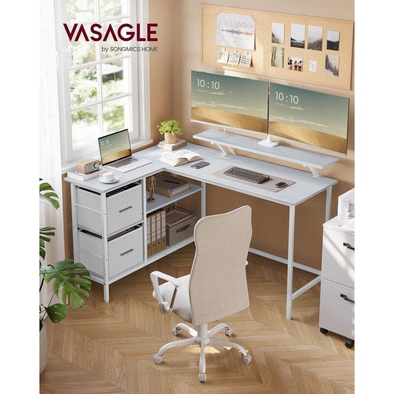 Beyaz Yonga Levha Ayarlanabilir Raflı Köşe Bilgisayar Masası-105x135x90 cm - 115043