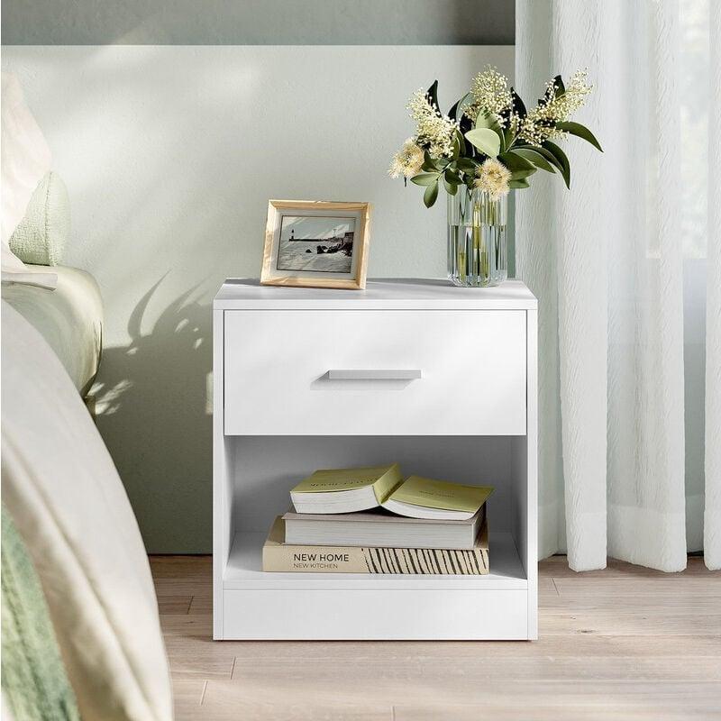 Beyaz Yonga Levha Çekmeceli ve Raflı İkili Set Komodin - 39x28x41 cm - 127791