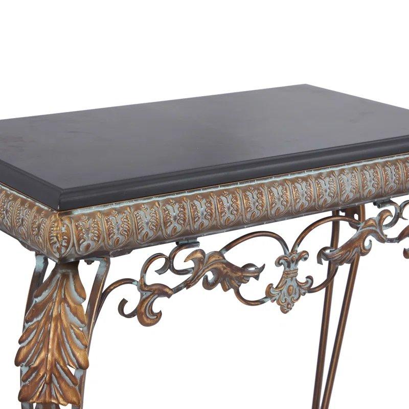 Bronz Siyah Metal ve Ahşap Oymalı Klasik Tasarım Aynalı Dresuar - 82x41x80 cm - 132203