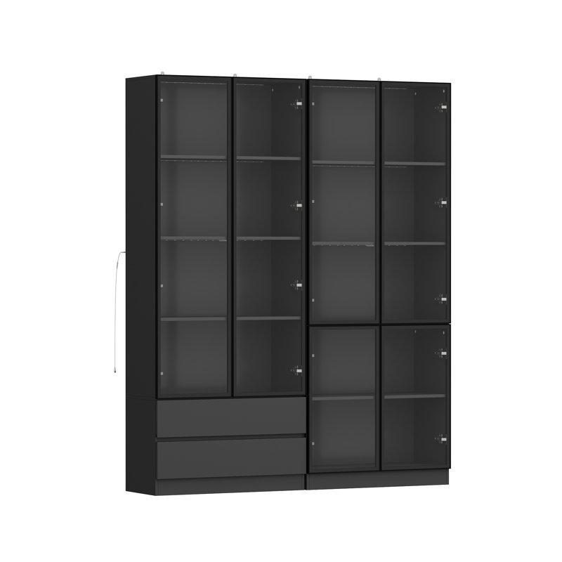 Cam Kapaklı LED Işıklı Çekmeceli Ahşap Kitaplık - 160x200 cm - 141478
