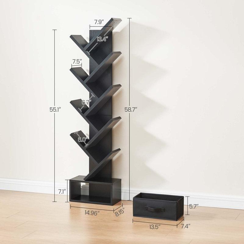 Çekmeceli Metal ve Endüstriyel Ahşap Geometrik Ağaç Tasarımlı Kitaplık - 38x150 cm - 141394