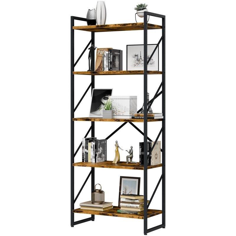 Çelik İskeletli Endüstriyel Ahşap 5 Raflı Kitaplık - 158x60x30 cm - 141742