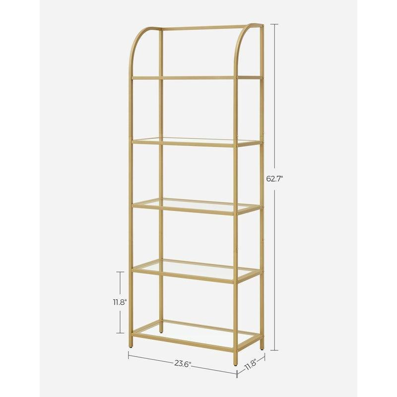 Çelik ve Cam 5 Raflı Kemerli Tasarım Kitaplık - 160x60x30 cm - 141316