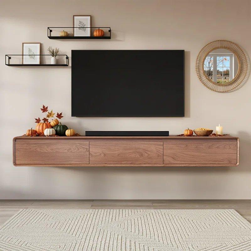 Ceviz 3 Çekmeceli Yuvarlak Köşeli Duvara Monte Dresuar - 200 cm - 131801