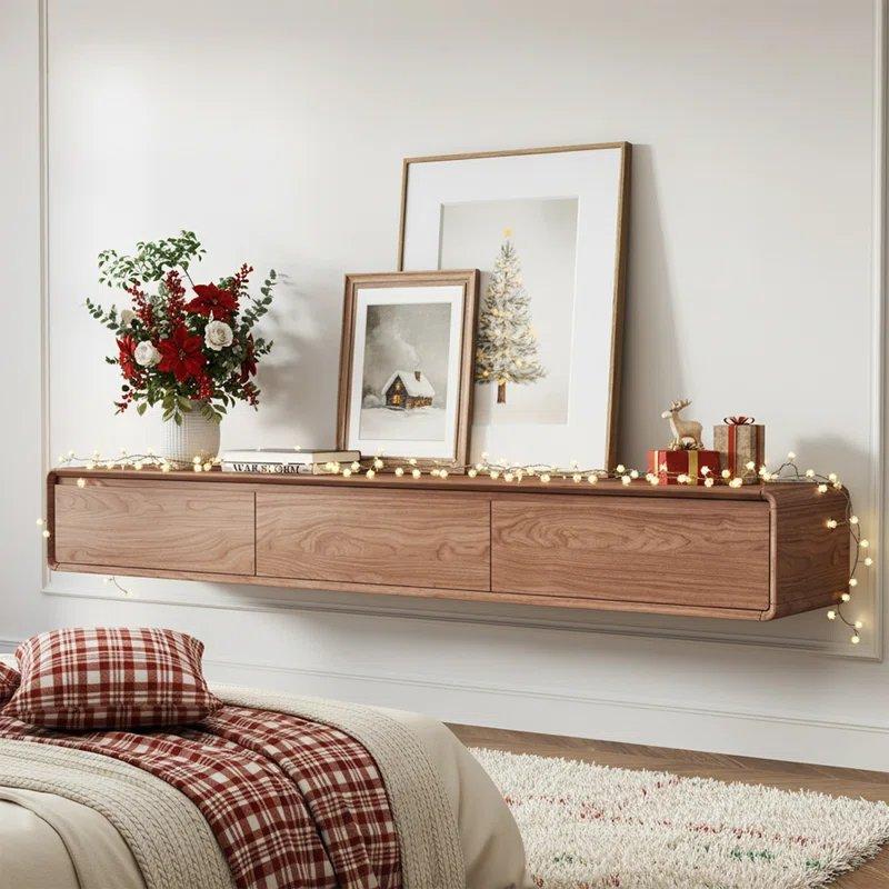 Ceviz 3 Çekmeceli Yuvarlak Köşeli Duvara Monte Dresuar - 200 cm - 131801