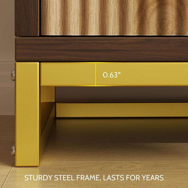 Ceviz Ahşap Gold Metal Ayaklı Minderli Düşer Kapaklı L Tipi Ayakkabılık Bench - 100x30 cm - 120649
