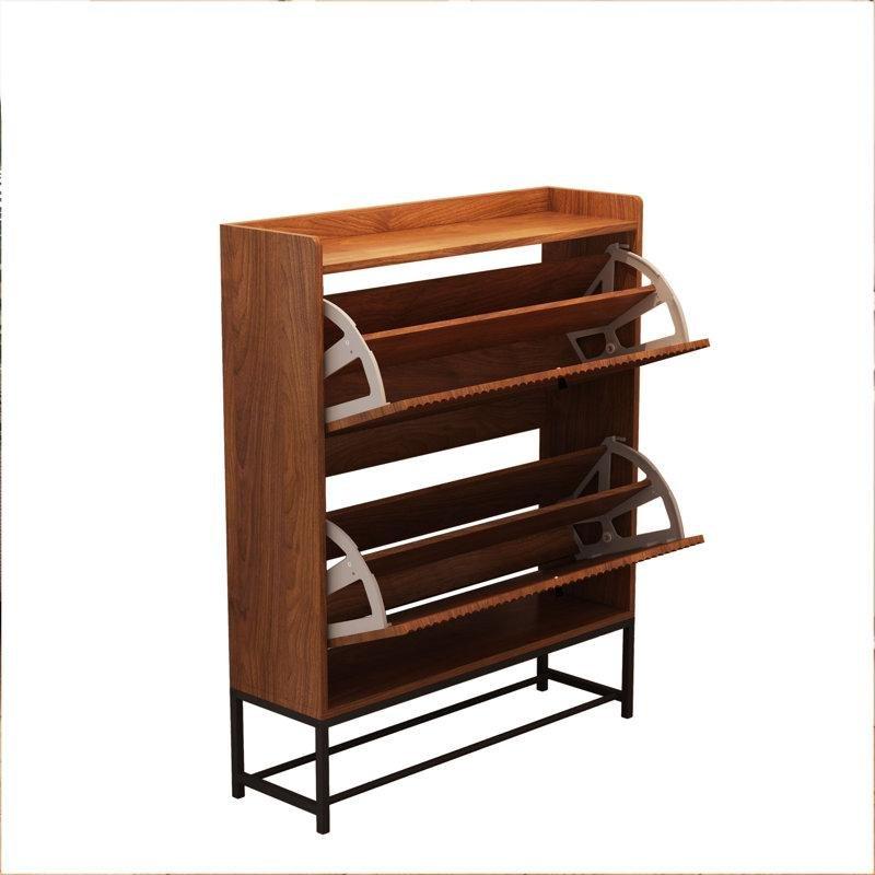 Ceviz Ahşap ve Metal 2 Düşer Kapaklı Raflı Ayakkabılık - 80x24x100 cm - 120790
