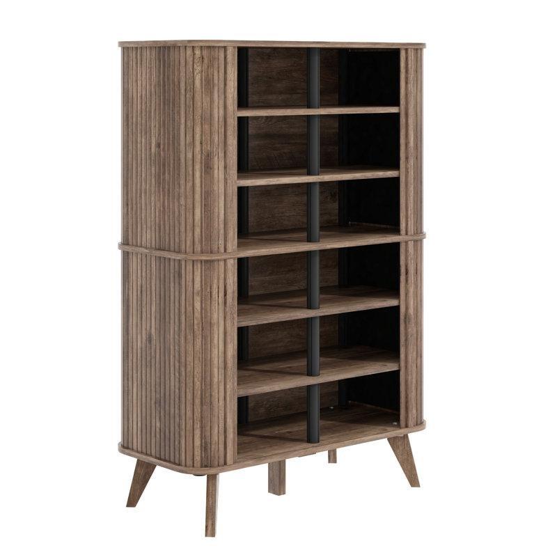 Ceviz Ahşap Yivli Sürgülü Kapaklı Ayakkabılık - 86x124 cm - 120961
