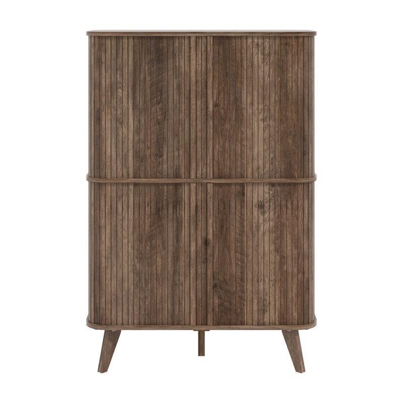 Ceviz Ahşap Yivli Sürgülü Kapaklı Ayakkabılık - 86x124 cm - 120961