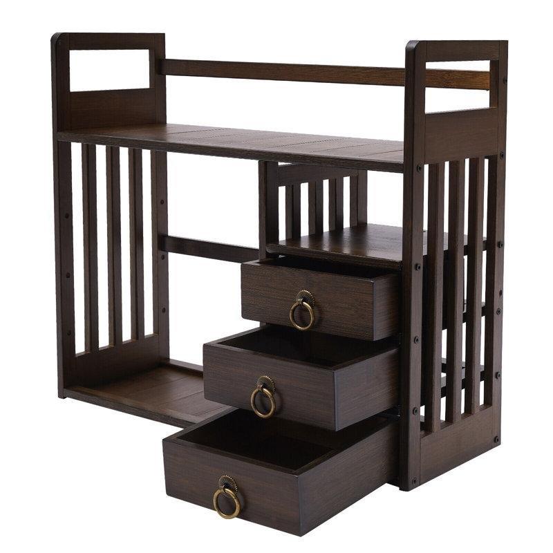 Ceviz Bambu 3 Çekmeceli Masaüstü Düzenleyici Kitaplık - 50x19x45 cm - 141469