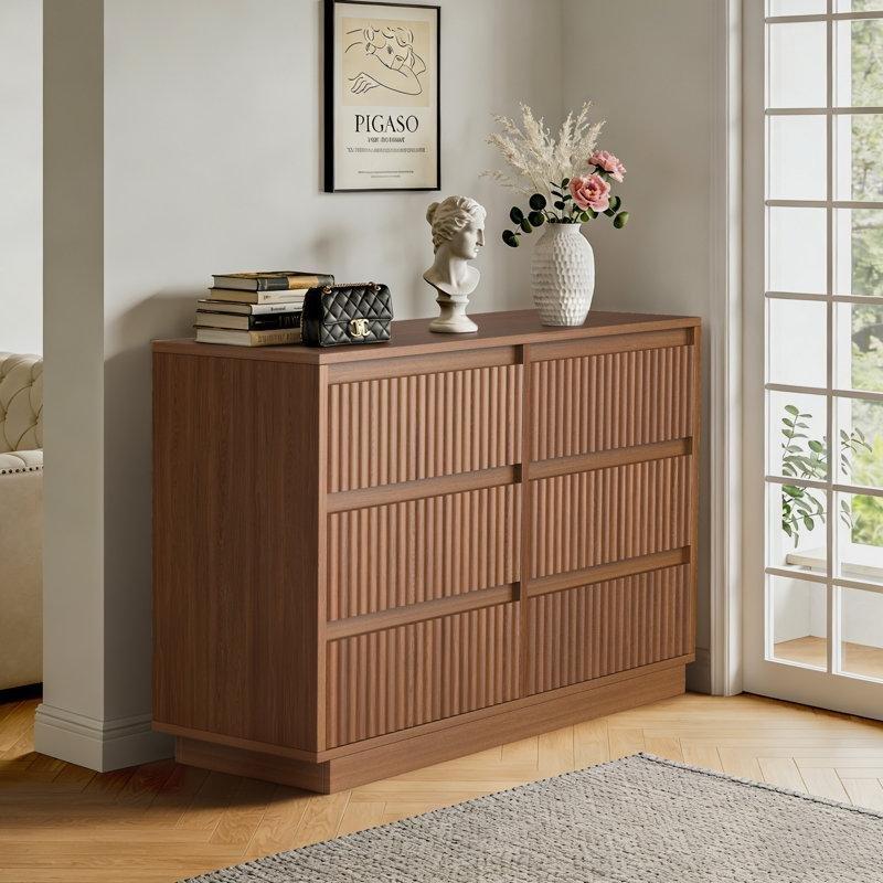 Ceviz Dalgalı Yivli Tasarım 6 Çekmeceli Şifonyer - 120x40x83 cm - 122668