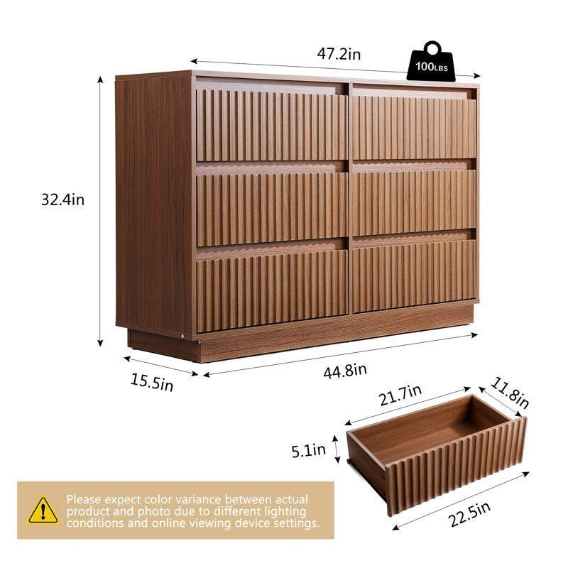 Ceviz Dalgalı Yivli Tasarım 6 Çekmeceli Şifonyer - 120x40x83 cm - 122668