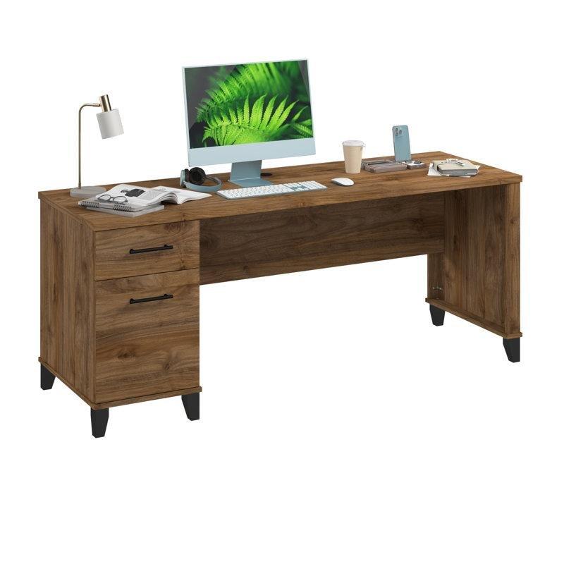 Ceviz Endüstriyel Ahşap Çekmeceli Kablo Yönetimli Bilgisayar Masası-74x181x60 cm - 116700